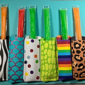 POP ICE HOLDERS~ Freezer pop holder-Mermaid birthday - Dinosaur, Cheetah, Zebra, Rainbow  Birthday- Pop Ice coolzies- Pen holder