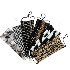 Shades of Black ~ Cow Print -Leopard | Face Masks ~  2 layers ~ Reversible -Adjustable  Washable