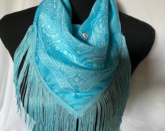 Blue Bandana with Fringe- Lets Go Boy's - It's a Boy- Bachlorette or Bachelor Bandana with fringe - Classic paisley bandana fringe and bling