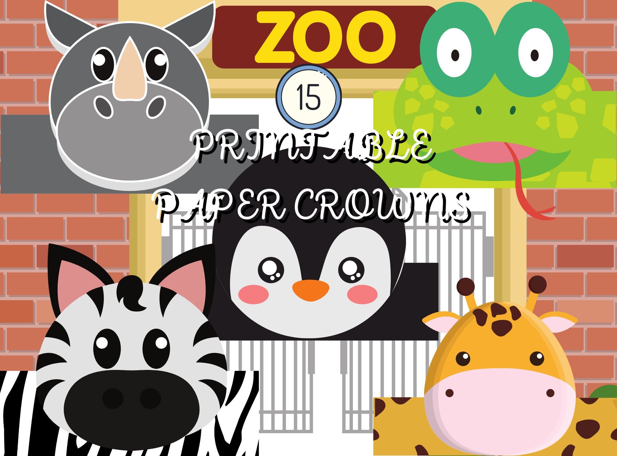 printable zoo themed paper crowns kids crafts kids party etsy