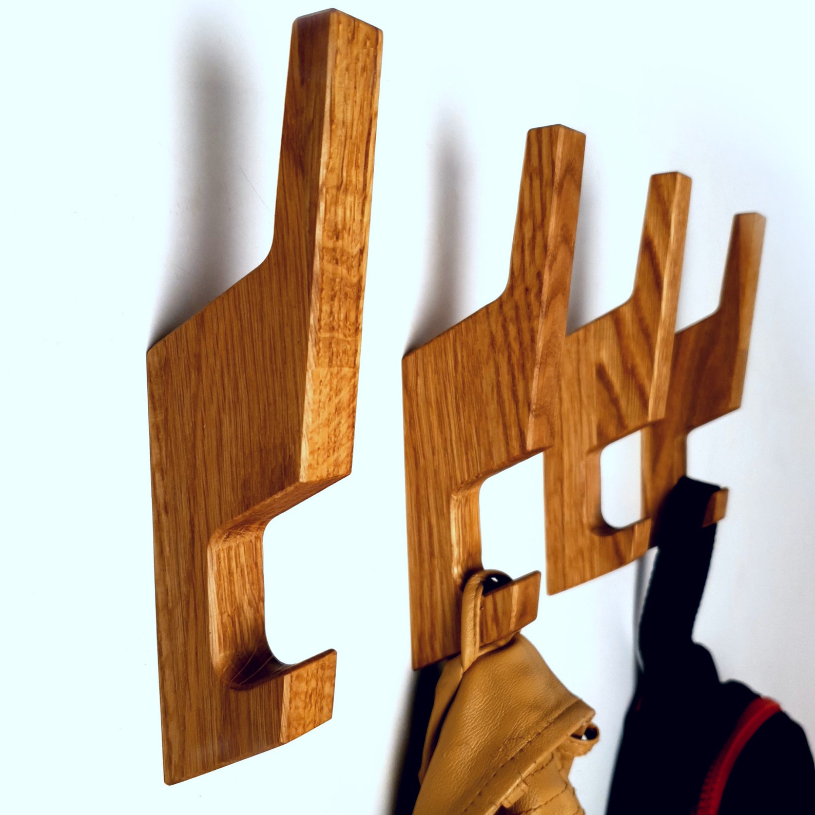 Oak Wood Wall Hooks. Wooden Wall Hanger Beautiful Natural Etsy UK