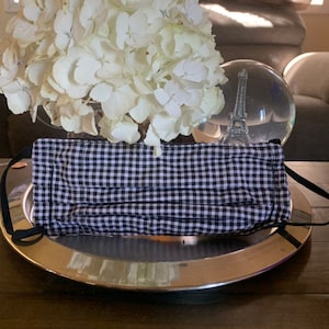 Black and White Gingham checkered adjustable pleated reusable face mask with filter multiple options