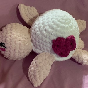 Pink and white Valentines Day Turtle with Heart stuffed plushie amigurumi