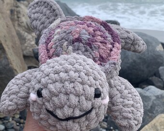 Soft Chunky Crochet Gray and Purple Turtle  Plushie Amigurumi Fluffy Chubby Stuffed
