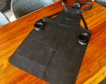 Marion Top Grain Genuine Leather Apron Adjustable Crossback Straps. Ideal for Grill, Bartender, BBQ, Butcher, Chefs, Barbers or Woodworking.