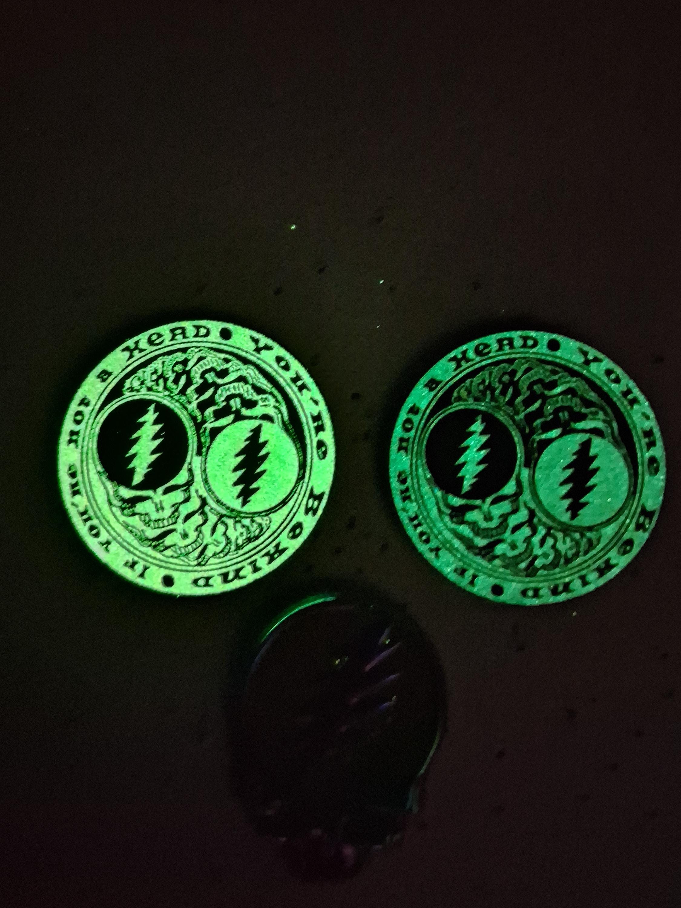 Gd X2 Grateful Dead If Your Not A Head Glow Pins X2 and an Annodized Stealie ...