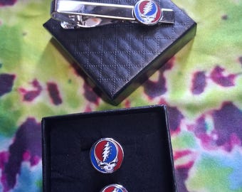 Grateful Dead Steal Your Face Enamel Cufflink and Tie Clip Combo