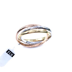 Italian 14k tricolor gold puzzle ring with triple lustrous design by florentin