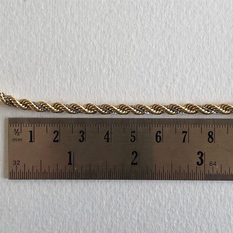 Collar de cuerda trenzada de oro bicolor de 14 quilates con cadena de caja blanca de 19,7 pulgadas imagen 5
