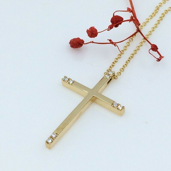 Womens Necklace Solid 18k Yellow Gold Chain Modern Cross - Etsy