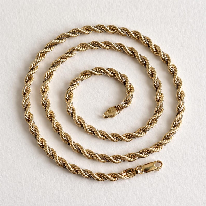 Collar de cuerda trenzada de oro bicolor de 14 quilates con cadena de caja blanca de 19,7 pulgadas imagen 10