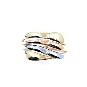 Bague brillante entrecroisée en or tricolore 14 carats pour femme | 12,10 mm, fabrication italienne