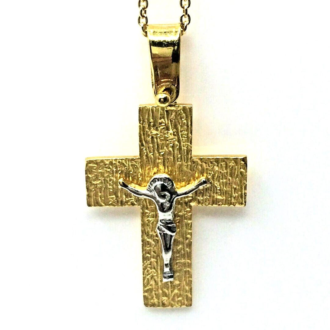 Abgeschrägte Kruzifix Kreuz Anhänger In 14 Karat Gelbgold Für Männer