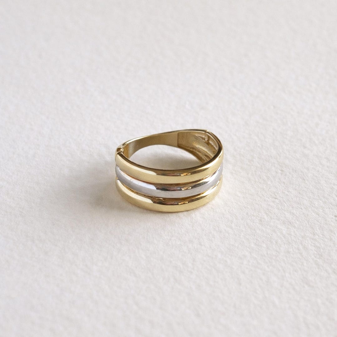 14K Bicolor Gold Multi Row Statement Ring - Etsy