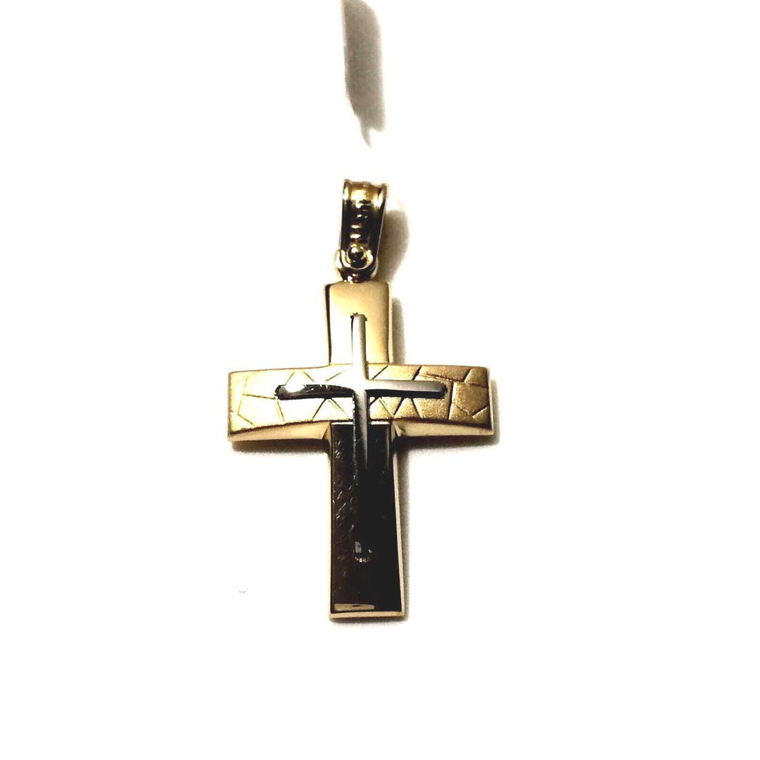 14k Bi-color Gold Cross Pendant: Greek Handmade Satin Finish - Etsy