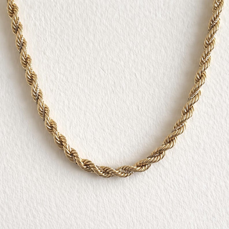 Collar de cuerda trenzada de oro bicolor de 14 quilates con cadena de caja blanca de 19,7 pulgadas imagen 1