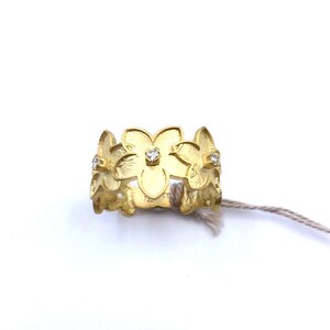 18k Yellow Gold Satin Flower Diamond Ring 0.06ct | Greek Handmade El Greco Luxury Gift