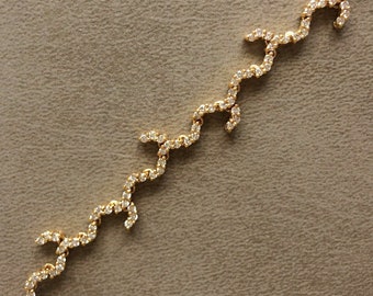 Women's Italian Tennis Bracelet 18k Yellow Gold Round White Diamonds