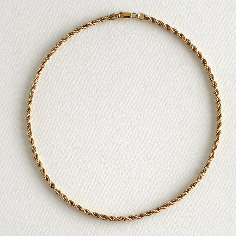 Collar de cuerda trenzada de oro bicolor de 14 quilates con cadena de caja blanca de 19,7 pulgadas imagen 6