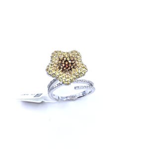 18k White Gold Multicolor Diamond Flower Ring - Handmade Greek Luxury