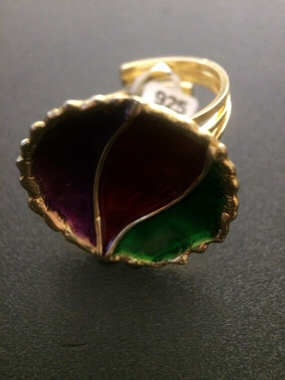 Sterling Silver 925 Multicolor Enamel Ring 18k Gold Plating 