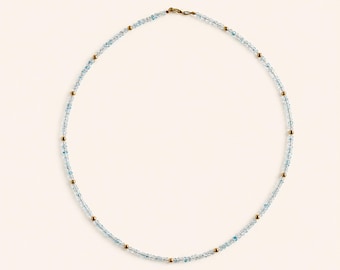Faceted Aquamarine Bead Necklace 14K Yellow Gold
