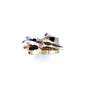 Women's italian crisscross ring 14k tricolor gold lustrous finish 7.92mm wide