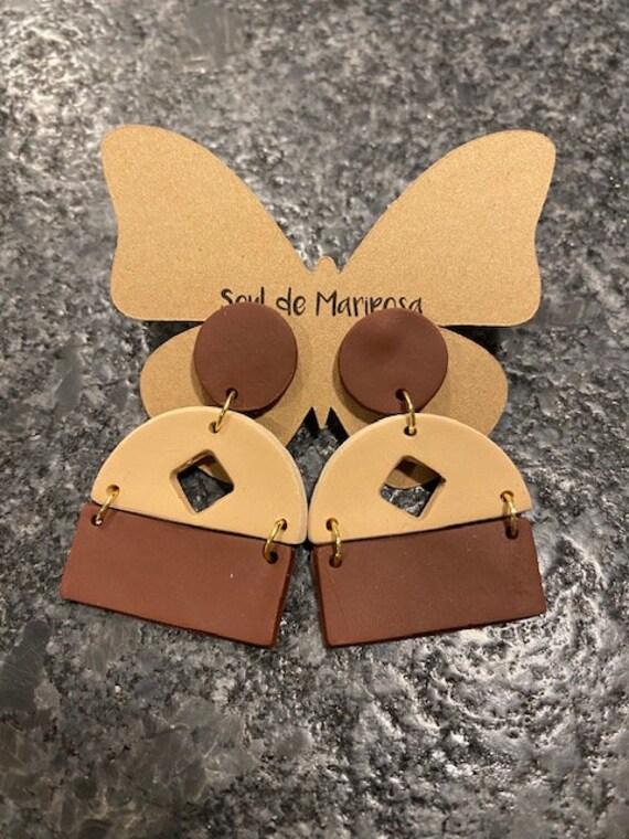 Chocolate & Sand Half Circle Rectangle Studs