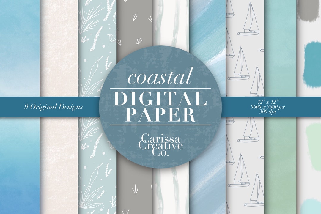 Coastal Beach Digital Printable Paper Set Designer Scrapbook - Etsy