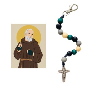SINGLE DECADE ROSARY with Clasp St. Padre Pio Decade Rosary with Prayer Card Catholic Gift image 1