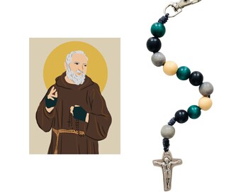 St. Padre Pio Decade Rosary with Prayer Card | Wood Bead Rosary | Catholic Gift