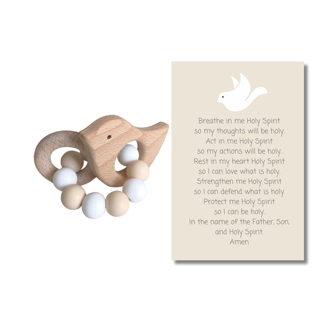 HOLY SPIRIT RATTLE + Framable Prayer Card | Baptism Gift | Baby Shower ...