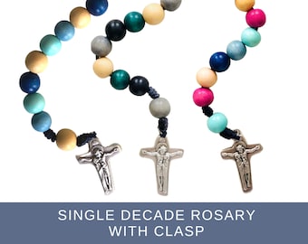 TWO FOR ONE | Single Decade Rosary with Clasp | Wood Bead Decade | Catholic Gift | Padre Pio | Mother Teresa | St. Terese of Lisieux