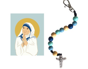 Mother Teresa Decade Rosary with Prayer Card | Wood Bead Rosary | Catholic Gift