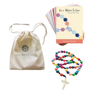 Jumbo-sized ROSARY FLASH CARDS | Optional Wood Bead Rosary | Muslin Bag | First Communion | Confirmation | Catholic Gift