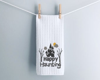 **NEW** Halloween Happy Haunting Striped Hanging Kitchen Fridge Hand Towel #1097 