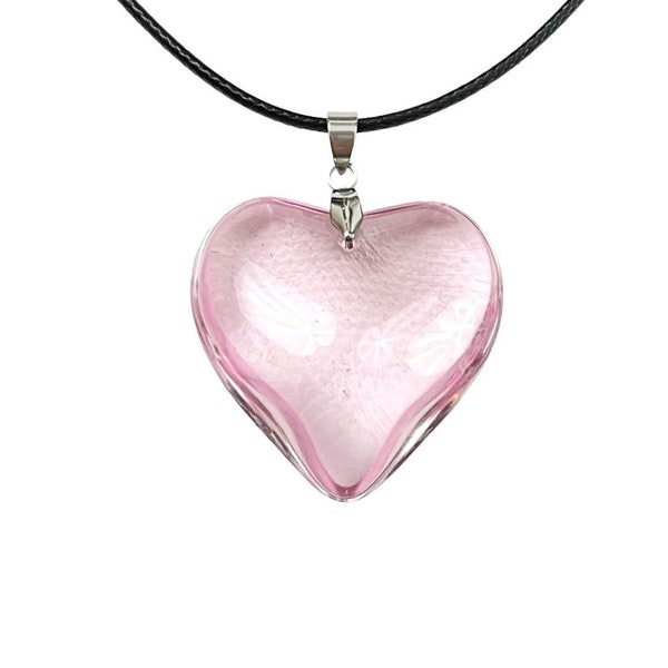 collar de corazón de vidrio rosa / gargantilla de corazón de collar grunge y2k / collar de corazón rosa / collar colgante de corazón hinchado grueso / collar emo de los años 90