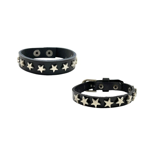 star studded leather bracelet - buckle bracelet | leather bracelet | cuff bracelet | emo grunge goth | star bracelet | belt buckle bracelet