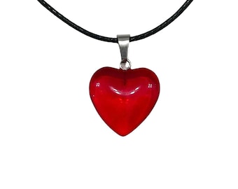 red glass heart necklace | black cord necklace | handmade necklace | y2k grunge 90s emo | gift for her | red heart choker | handmade jewelry