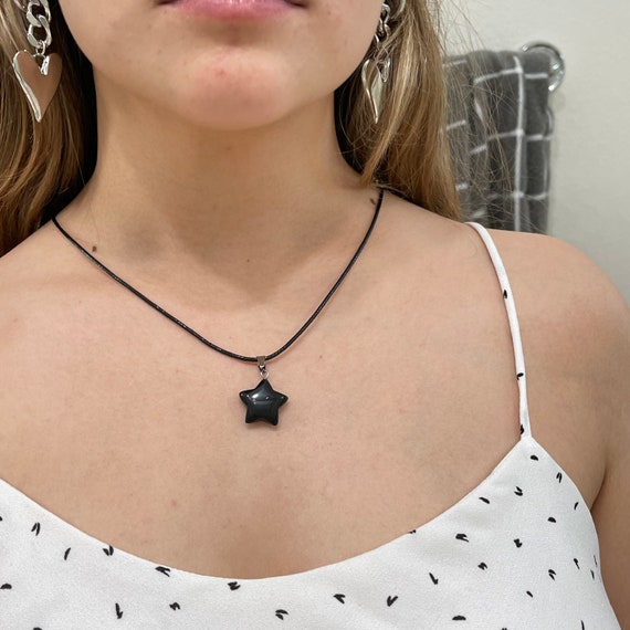 String Necklace With Pendant, Black String Necklace With Silver Star Charm,  Silver Star Necklace, Celestial Jewelry, Black Cord Choker -  Israel
