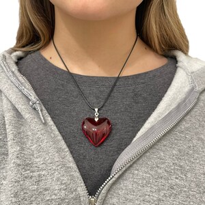 Large Red Heart Necklace, Red Heart Necklace, Red Heart Pendant, Large Heart Necklace, Wife Gift, Daughter Gift, Love, Puff Heart, Red Heart