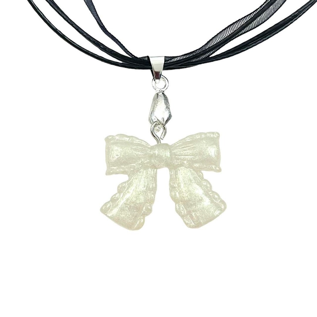 White Bow Ribbon Pendant Corded Necklace Coquette Y2k Grunge Etsy