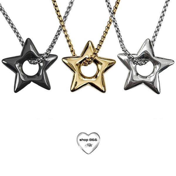 puffy star pendant necklace - silver, gold or black | 866 custom design | y2k grunge emo star necklace | handmade necklace handmade jewelry