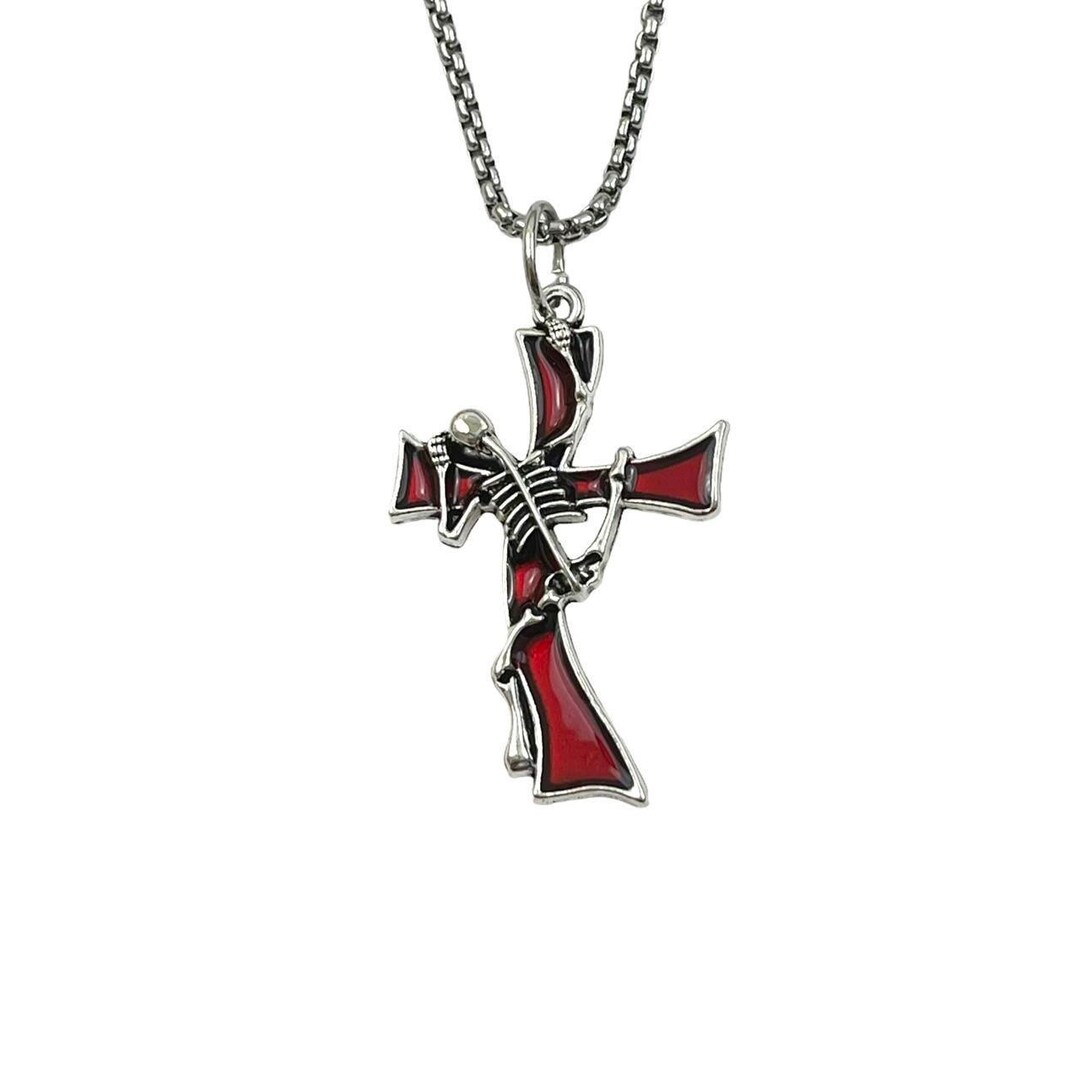 Silver Skeleton Cross Pendant Necklace Y2k Grunge Necklace Emo Punk
