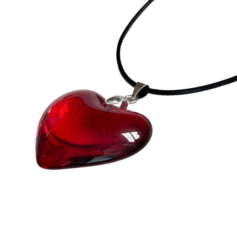 Red Glass Heart Necklace Y2k Grunge Necklace Heart Choker Etsy
