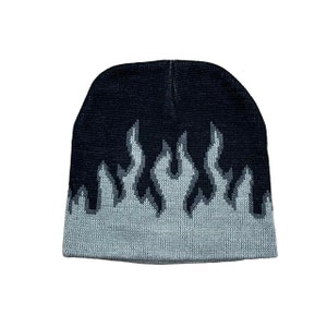 grey flames beanie | grunge goth emo punk hat cap knit beanie | y2k beanie | cyber y2k black beanie | skull cap | skater beanie grey black