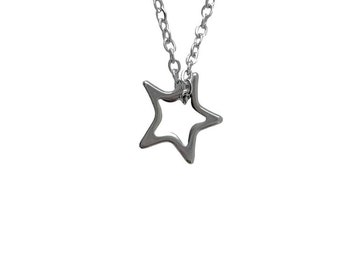 silver hollow asymmetrical star necklace | y2k necklace | handmade jewelry | celestial star necklace | gift for her | silver stainless steel