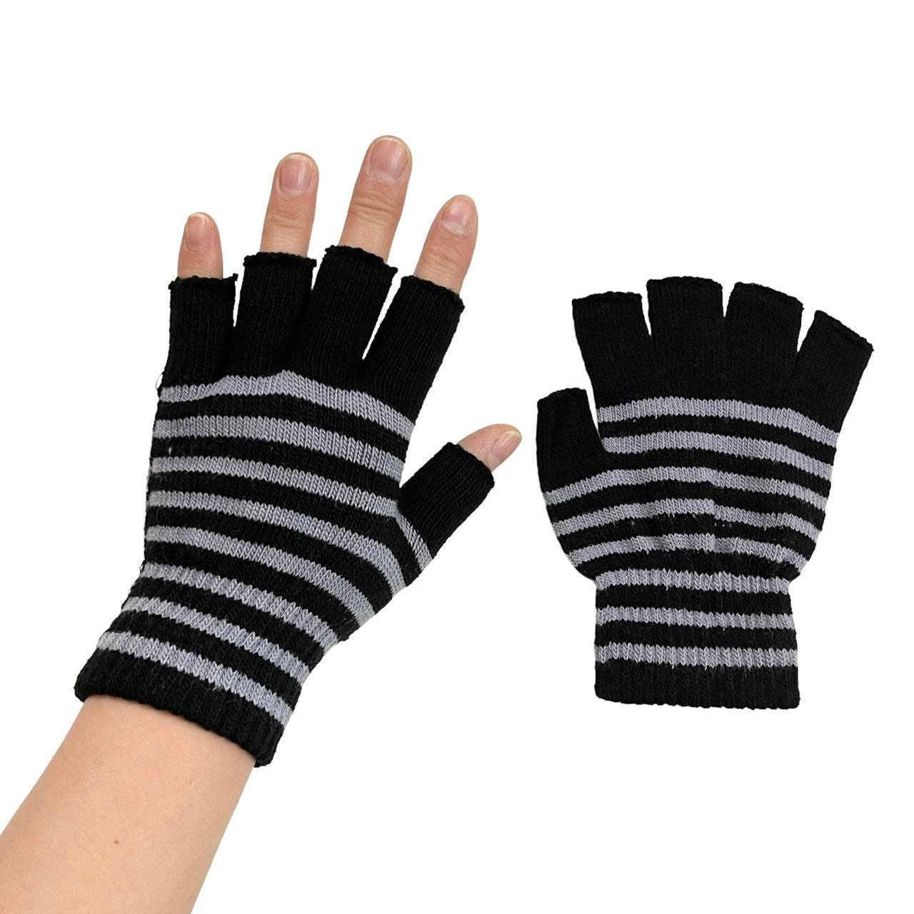 Emo Striped Gloves Black Gray Warmers -