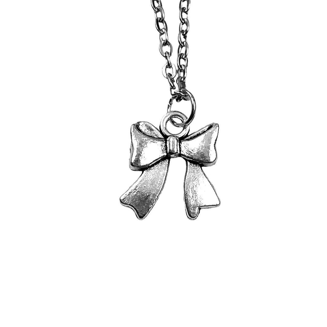 Silver Dainty Bow Ribbon Pendant Necklace Y2k Grunge Necklace