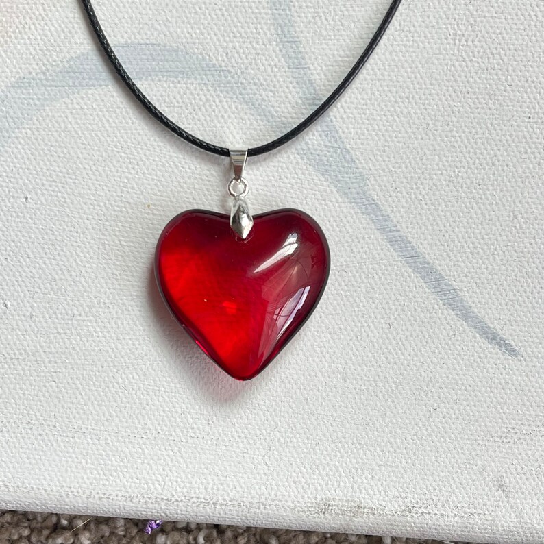 Red Glass Heart Necklace Y2k Grunge Necklace Heart Choker Etsy